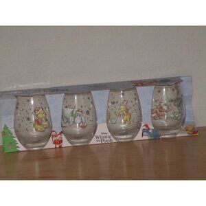 Disney Winnie the Pooh Friends Christmas Glasses Set of 4 New 16 oz New Package